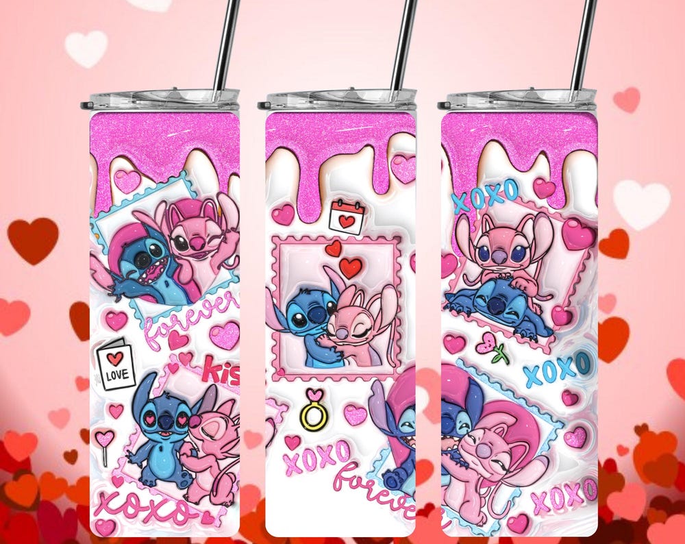 Stitch and Angel Valentine’s Day tumbler